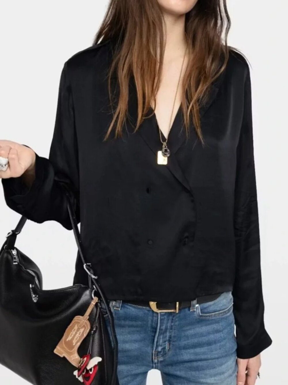 NWT Zadig & Voltaire Tussi Viscose Button-Front Collared Shirt Blouse, Size S
